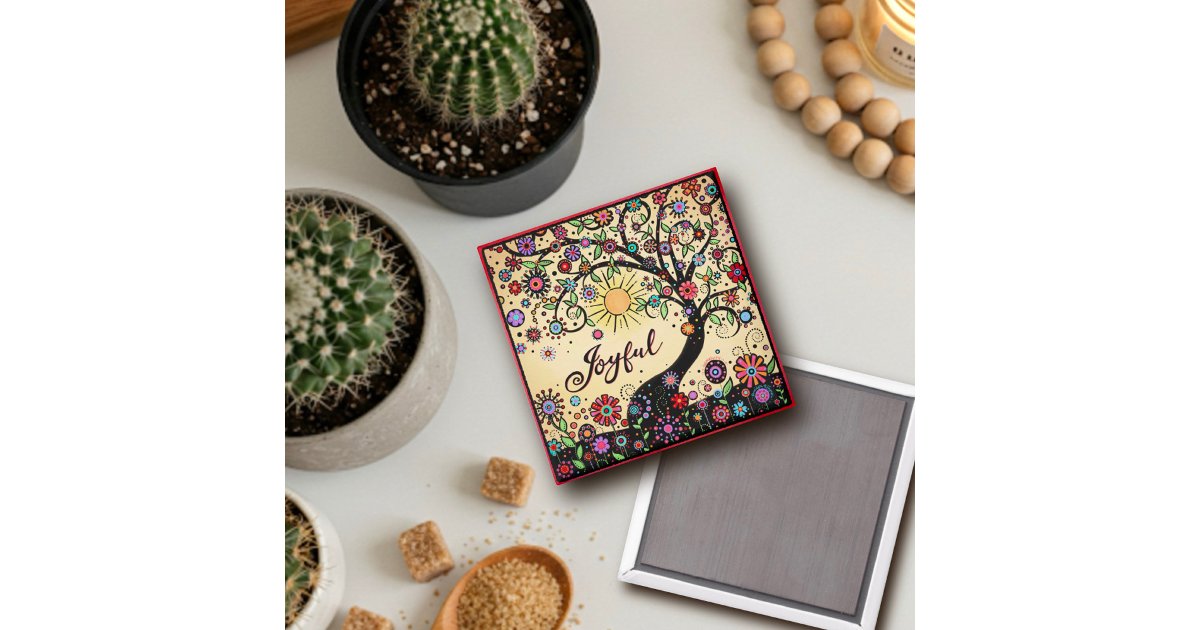 Joyful Pretty Tree Colorful Floral Inspirivity Magnet | Zazzle