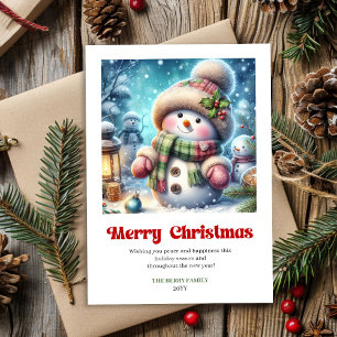 Joyful printable Christmas snowman watercolor Holiday Card