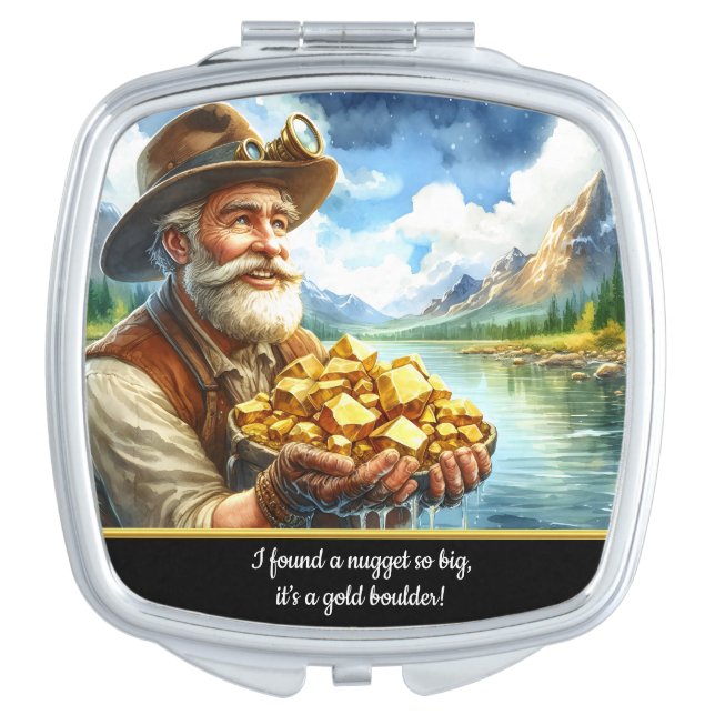 Joyful prospector with golden treasure compact mirror (Front)