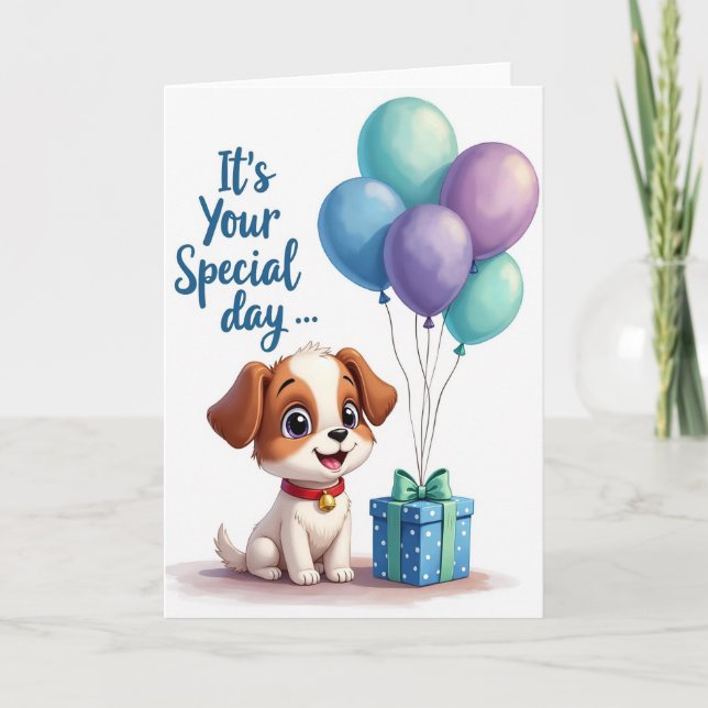 Joyful Pup Balloons Card (Front)