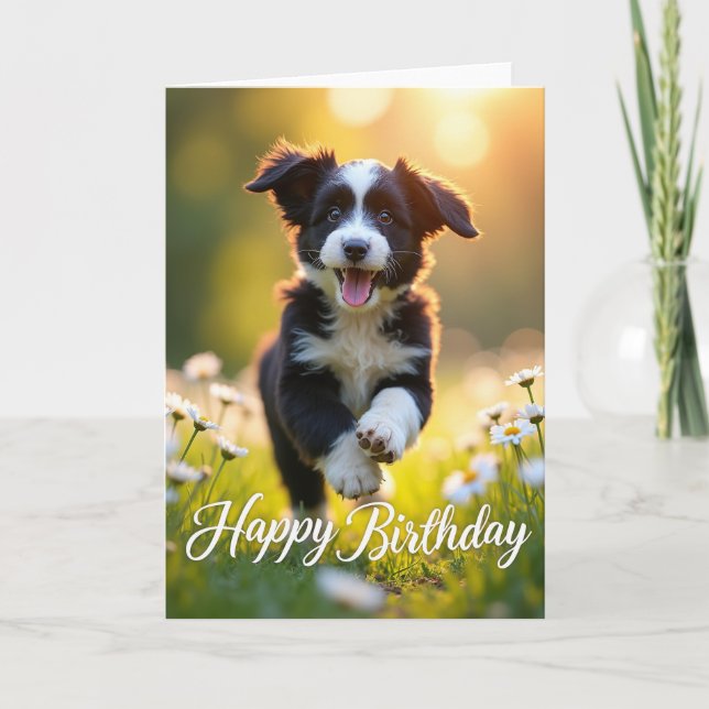 Joyful Puppy Pounce Birthday Card (Front)