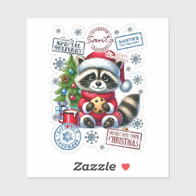 Joyful Raccoon Celebrates Christmas! Sticker (Sheet)