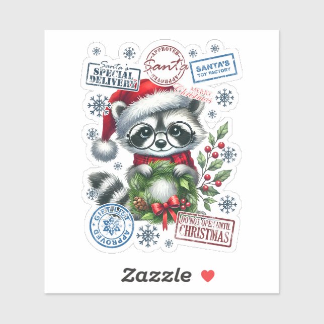 Joyful Raccoon Celebrates the Holidays Sticker (Sheet)