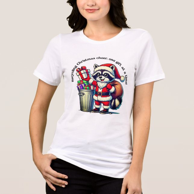 Joyful raccoon shares Christmas gifts Tri-Blend Shirt (Front)