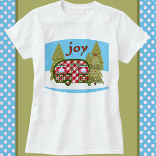 Joyful Red and White Vintage Camper Holiday T-Shirt