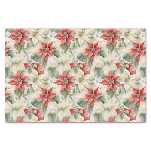 Joyful Red Beige and Green Poinsettia Tissue Paper