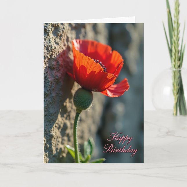 Joyful Red Bloom Birthday Card (Front)