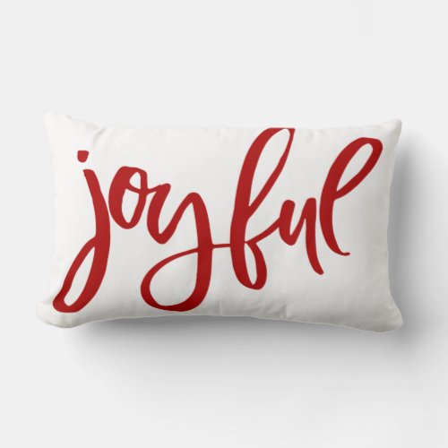 Joyful Red Calligraphy on White Holiday Stars Lumbar Pillow