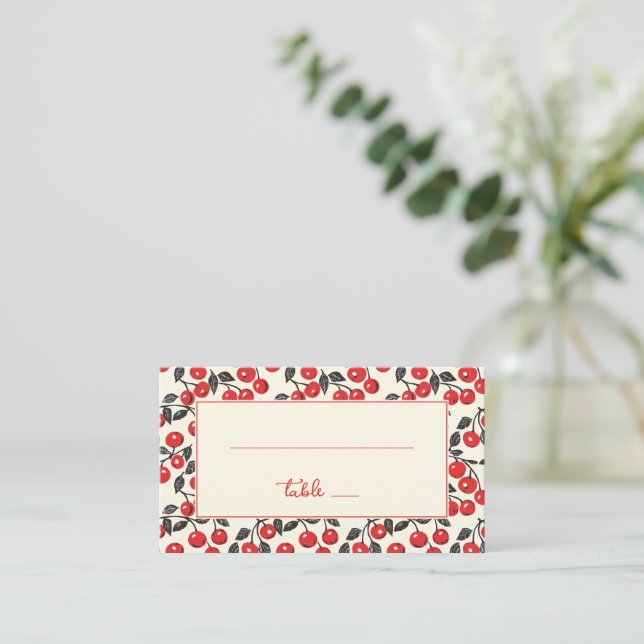 Joyful Red Cherry Border Place Card (Standing Front)