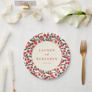 Joyful Red Cherry Illustration Paper Plates