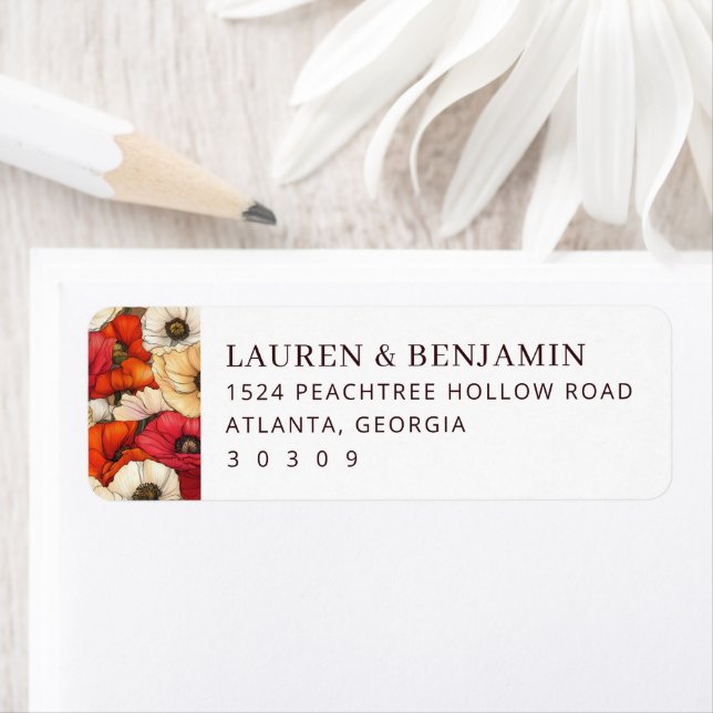 Joyful Red Floral Stylized Illustration Label (Insitu)