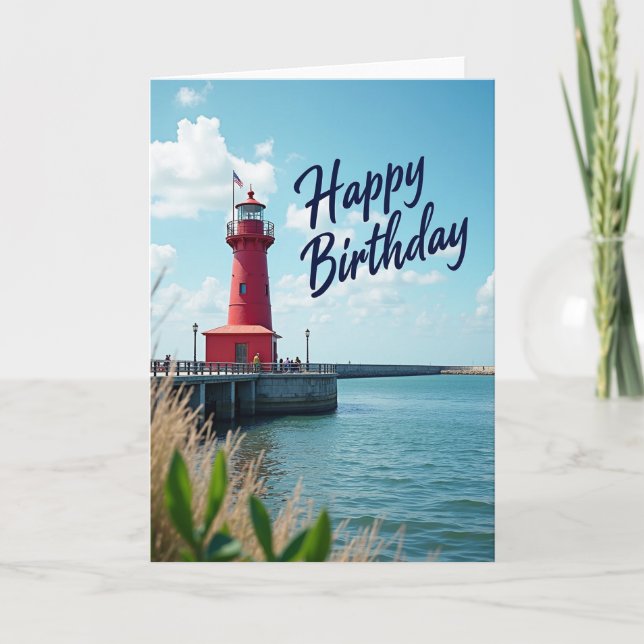 Joyful Red Lighthouse Card (Front)