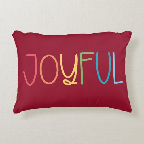Joyful Red Multi Color Bright Rainbow Christmas Accent Pillow