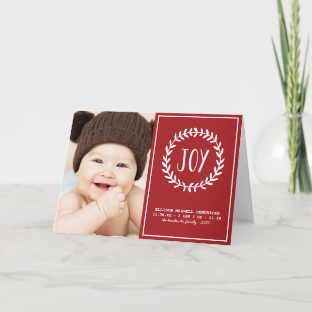 Joyful Red & White Holiday Birth Announcement (Front)