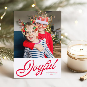 Joyful Retro Script Photo Christmas Holiday  Letterpress Photo Cards