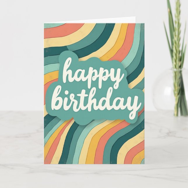 Joyful Retro Stripes Birthday Card (Front)