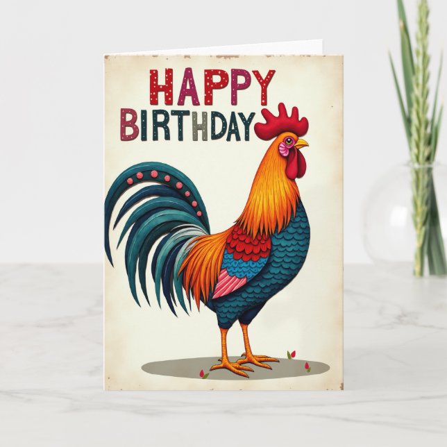 Joyful Rooster Birthday Card (Front)