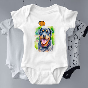 Joyful Rottweiler Pet in Watercolor Baby Bodysuit