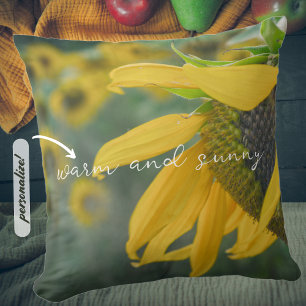 Joyful rustic sunflower throw pillow