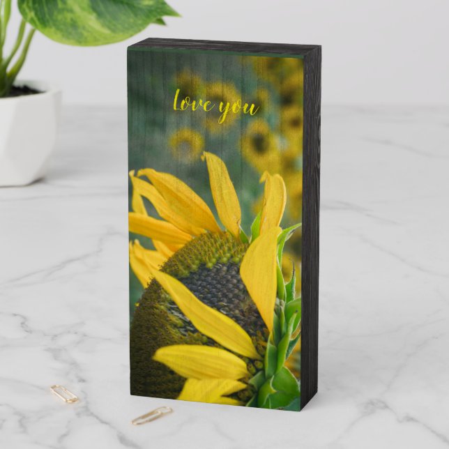 Joyful rustic sunflower wooden box sign (In Situ Vertical)