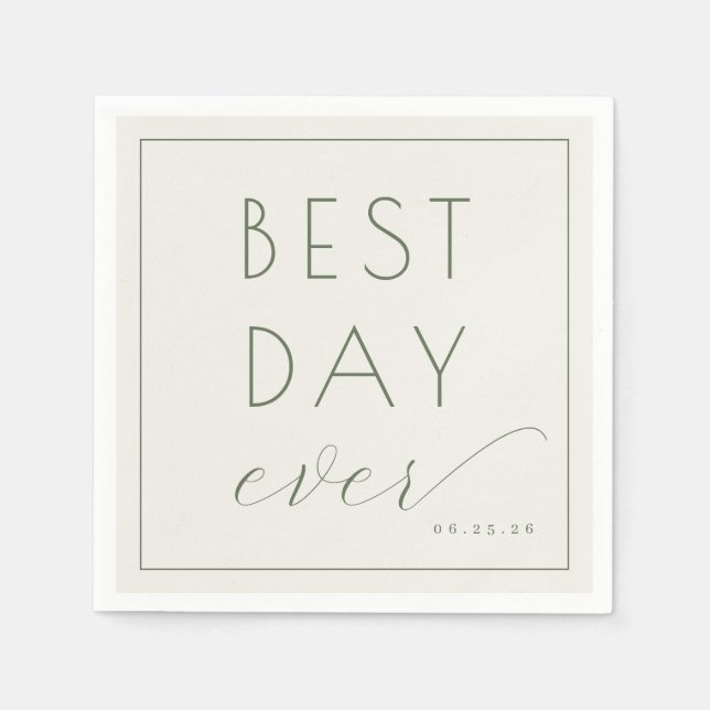 Joyful Sage Green Typographic Celebration Card Napkins (Front)