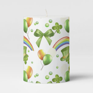 Joyful Saint Patrick's Day Watercolor Pattern Pillar Candle