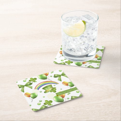 Joyful Saint Patricks Day Watercolor Pattern Square Paper Coaster