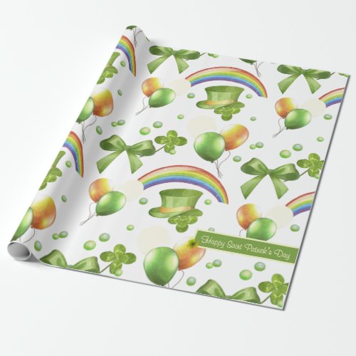 Joyful Saint Patricks Day Watercolor Pattern Wrapping Paper