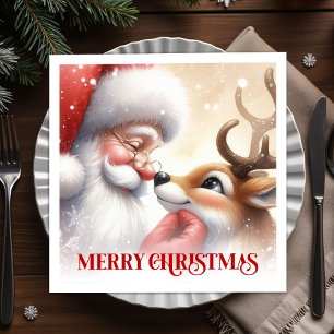 Joyful Santa and Rudolph Christmas Napkins Dinner 