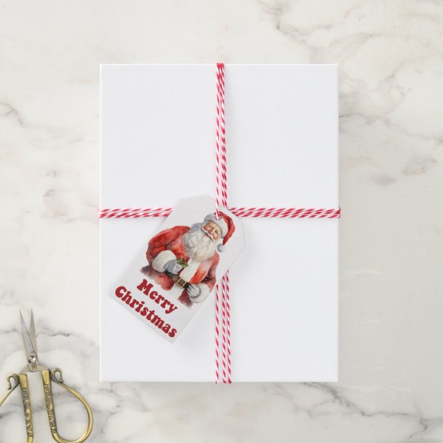Joyful Santa Christmas gift tags (With Twine)