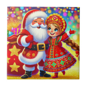 🎄 Joyful Santa Christmas Glow ❄️ Festive Holiday Ceramic Tile