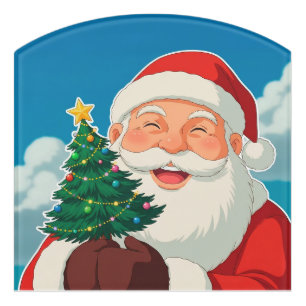 🎅 Joyful Santa Christmas Tree Welcome  ❄️ Door Sign