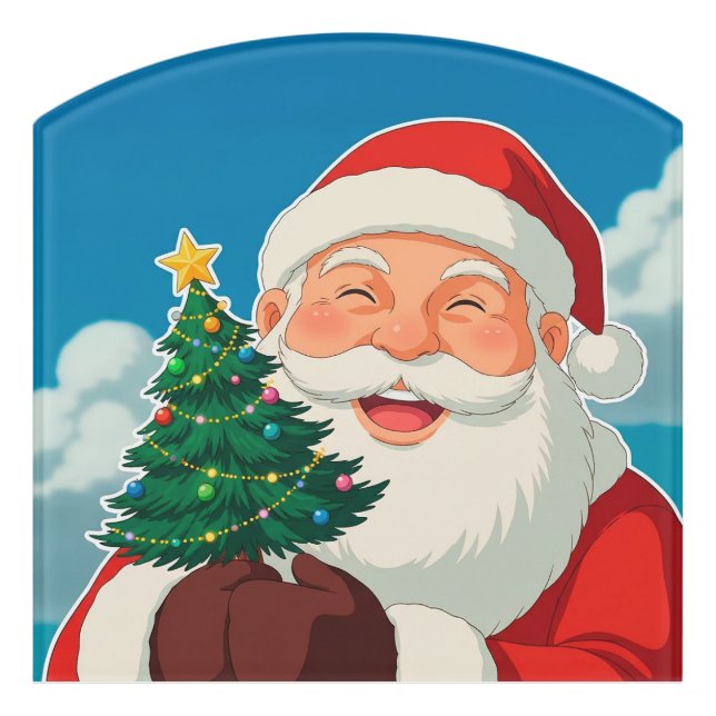 🎅 Joyful Santa Christmas Tree Welcome  ❄️ Door Sign (Contour Front)