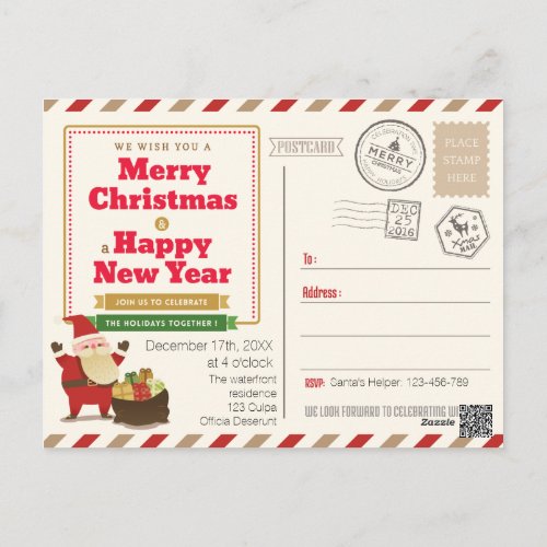 Joyful Santa Claus Christmas party invitation Postcard