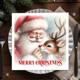 Joyful Santa Claus Rudolph Holiday Party Dinner  Napkins