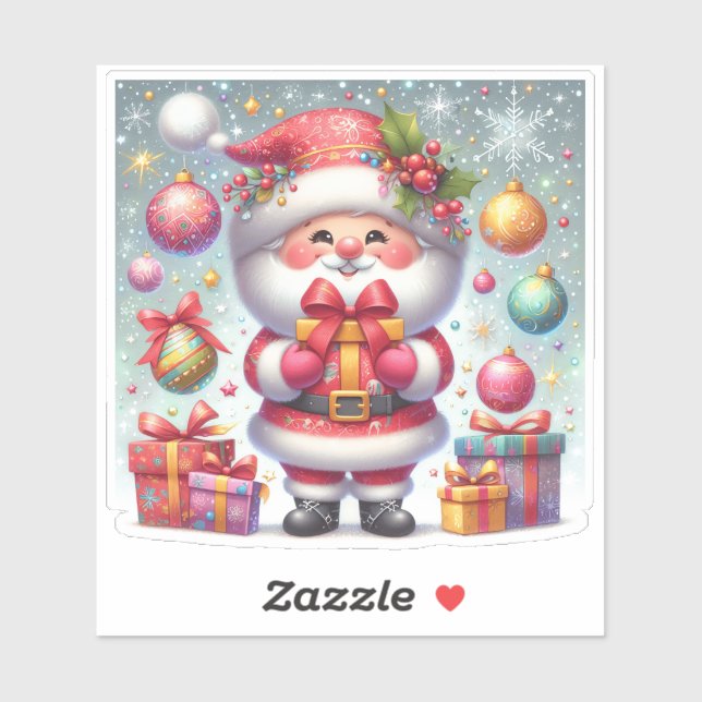 Joyful Santa Claus With Festive Gifts Sticker (Sheet)
