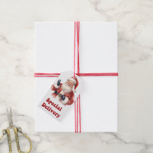 Joyful Santa delivering special Christmas cheer Gift Tags