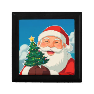 🎅 Joyful Santa Holding Christmas Tree Festive Gift Box