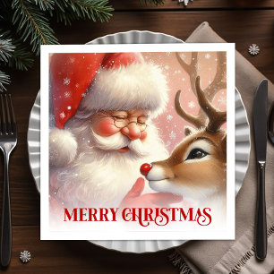 Joyful Santa Rudolph Festive Table Napkins