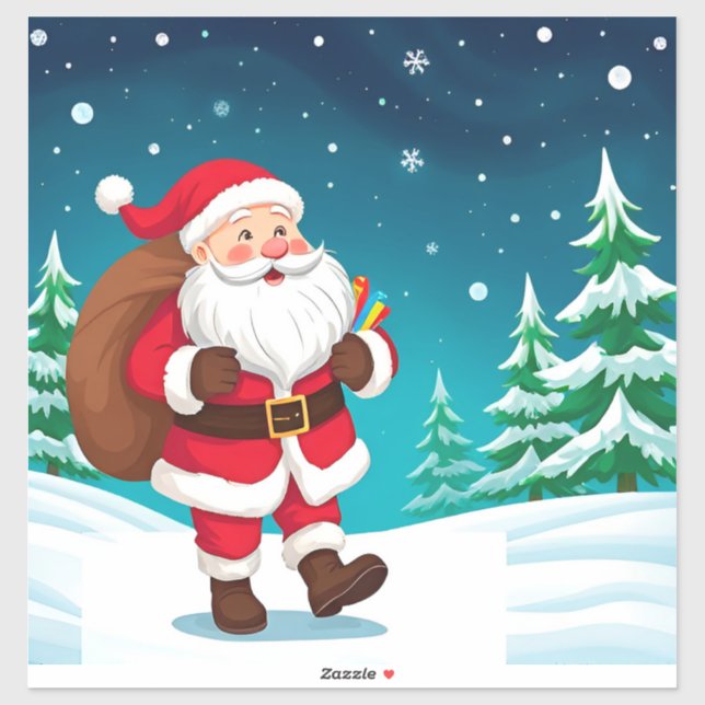 🎅 Joyful Santa Walking in Winter Snow ❄️ Sticker (Sheet)