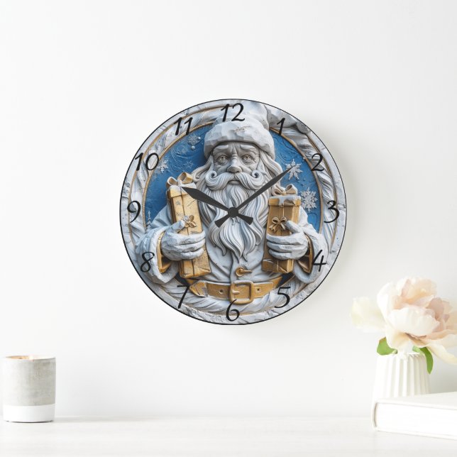 Joyful Santa with Christmas gifts Large Clock (Home)