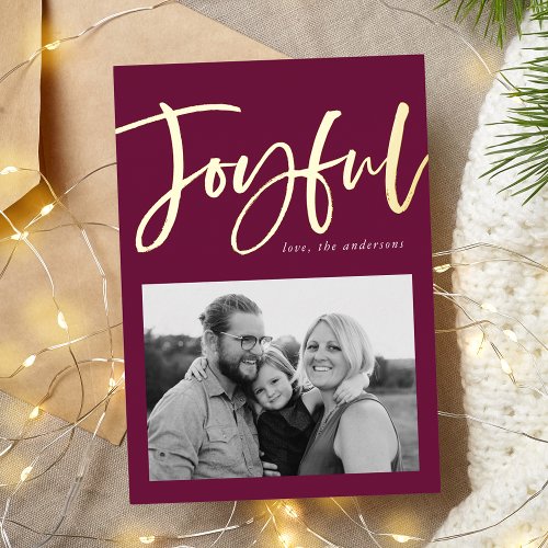 Joyful Script Berry Photo Foil Holiday Card