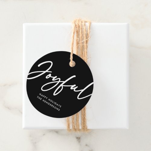 Joyful Script Black Holiday Gift  Favor Tags