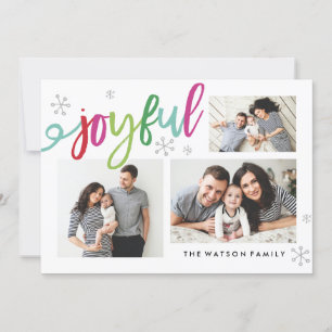 Joyful Script Colorful Holiday 3 Photo Collage Card