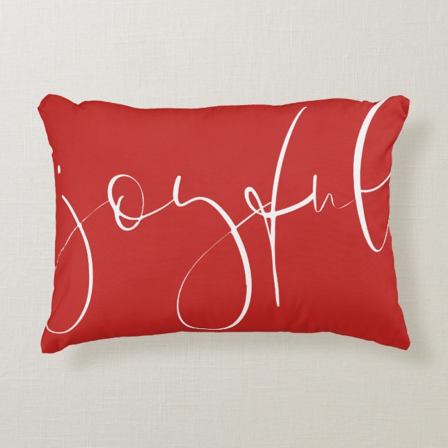 Joyful script festive red holiday accent pillow (Front)