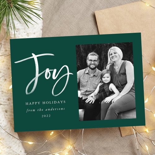 Joyful Script Green Photo Holiday Card