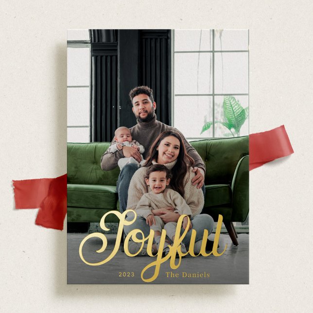Joyful Script in Gold Foil Holiday Card (Creator Uploaded)