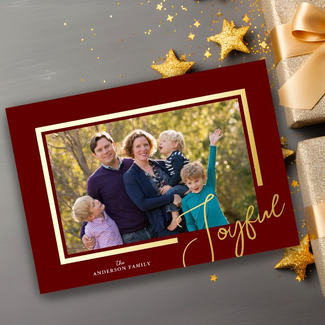 Joyful Script Modern Minimal Photo Christmas Foil  Foil Holiday Card (Creator Uploaded)