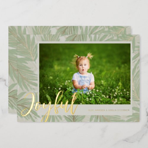 JOYFUL Script Photo Gold Foil Holiday Card