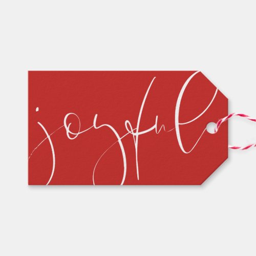 Joyful script red holiday gift tags